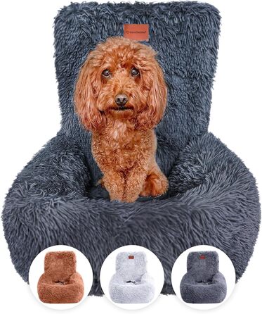 Зручний автокрісло для собак Fluffy з ременем безпеки - миється, чорно-біле автокрісло для собак маленьких, середніх та великих порід I Автокрісло для собак, автокрісло для тварин, переноска для собак M (60x60x35cm) Темно-сірий