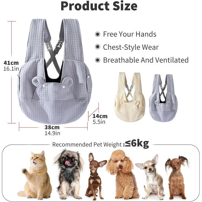 PETCUTE Сумка-переноска для собак та котів, сіра. Зручна, миється, з безпечним ременем та знімним дном. Зменшує біль у спині.