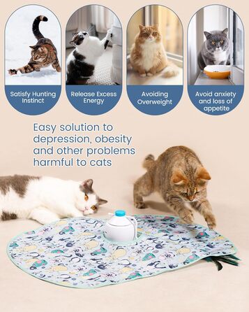 Інтерактивна іграшка для котів HAPPY HACHI 3 в 1: автоматична іграшка з пір'ям, USB-зарядка, комплект аксесуарів, блакитний колір