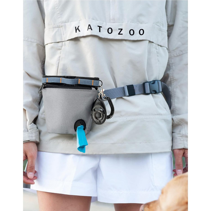 Сумка для ласощів для собак з клікером для дресирування, набір для дресирування собак, магнітна застібка, навчання без рук (Сірий)