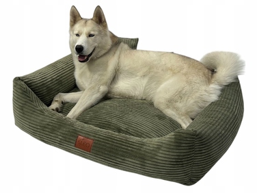 Лежак для собак Leo4dog з вельвету, зі знімним чохлом для прання, колір Оливка, XL 115x90