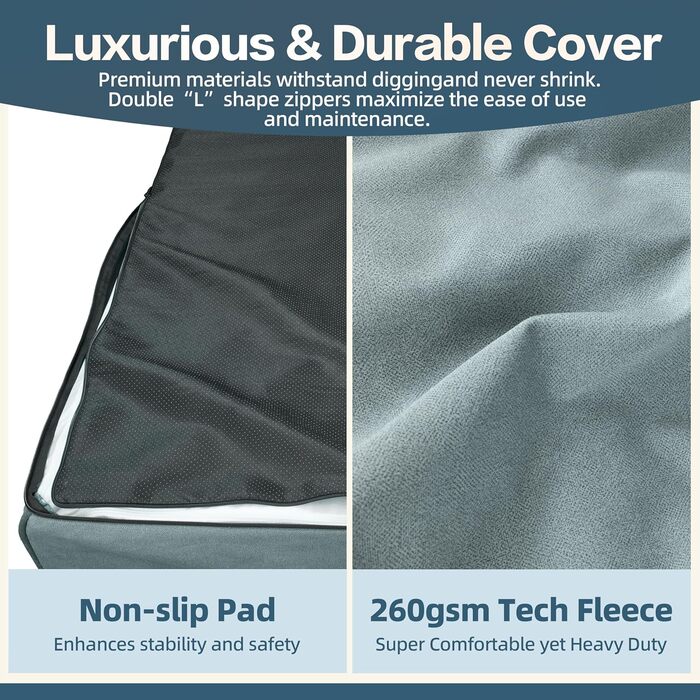 Ліжко для собак Sytopia XXL з Memory Foam, 17.8 см товщиною, велике, ортопедичне, для собак старше 45 кг, водовідштовхувальний та пральний чохол, внутрішнє вкладення, блакитний колір