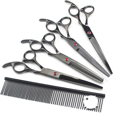 Набір ножиць для грумінгу собак, 7 дюймів, професійний набір для стрижки тварин, нержавіюча сталь, вигнуті ножиці, ножиці для розрідження, гребінець для грумінгу собак та котів, 5 шт. (сріблястий)