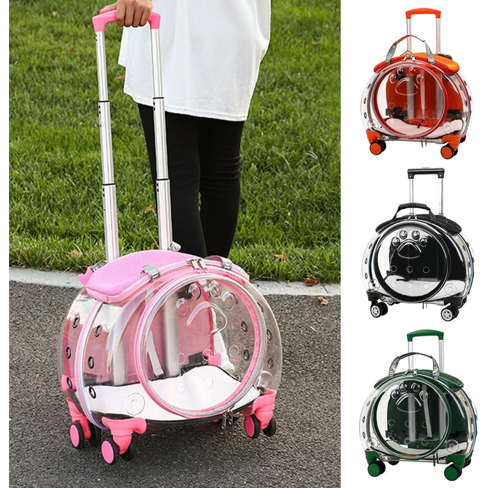 Тролей для домашніх тварин Juebueix з вентиляційними отворами, переноска для котів та собак, роликова переноска, прозоре вікно, візок для маленьких собак та котів, тихі колеса, телескопічна ручка, візерунок 'Sunset Chevron' (Західний горизонт)