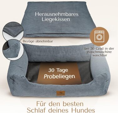 Ортопедичне собаче ліжко Freudentier з корду - миється - знімний лежачий килимок - сертифікат Oeko® TEX - ручної роботи в Європі - для собак маленьких, середніх та великих порід (темно-сірий, L) - 100x70 см