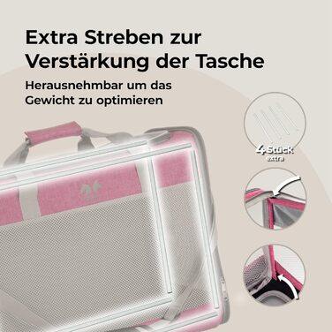 EQUICANI® Сумка-переноска для собак та котів 55x40x23 см, легка, складна, з сіткою, ременем та знімним дном | Ідеальна для подорожей, авто та перельотів (Рожевий)