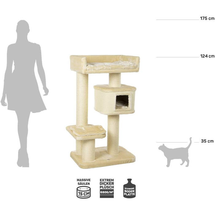 Дряпак для котів CanadianCat Portland - великі сизалеві стовпчики для великих котів, бежевий, 69x47x124 см