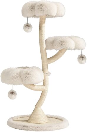 Котячий будиночок-крісло Fudajo з 3 лежаками, котячий комплекс з сизалю та плюшу, висота 125 см, діаметр 59 см, до 15 кг