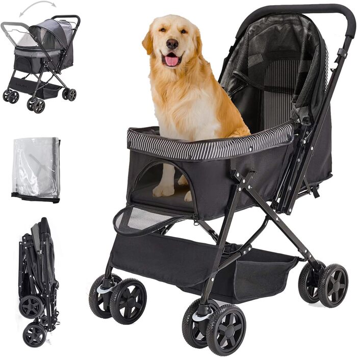 Складана візок для собак та котів, чорний, до 20 кг