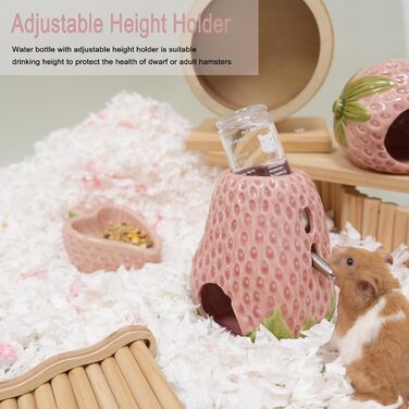 Келіві Водяна пляшка для хом'яків, керамічна, у формі полуниці, 80 мл, з двома некраплями, для сирійських хом'яків, мишей, ґризунів (червона)