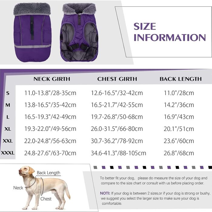 Зимовий теплий одяг для собак QBLEEV: водонепроникна куртка з флісовою підкладкою, для холодної погоди, універсальний розмір L, фіолетовий