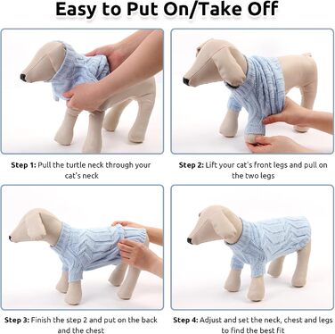 Пуловер для котів без шерсті Citétoile, теплий зимовий пуловер для котів та маленьких собак (XL, блакитний)