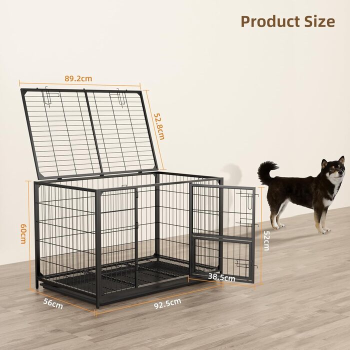 Клітка для собак VOWNER, XL, чорна, 93x56x60 см: міцна, з 3 дверцятами, знімний піддон