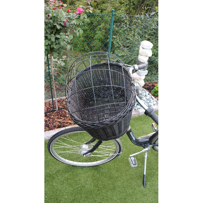 Корзина для велосипеда Marcus Hundefahrradkorb для руля з лози з металевою сіткою та подушкою, чорна. Корзина для собак, корзина на кермо, корзина для тварин, кошик для покупок, натуральна (з подушкою)