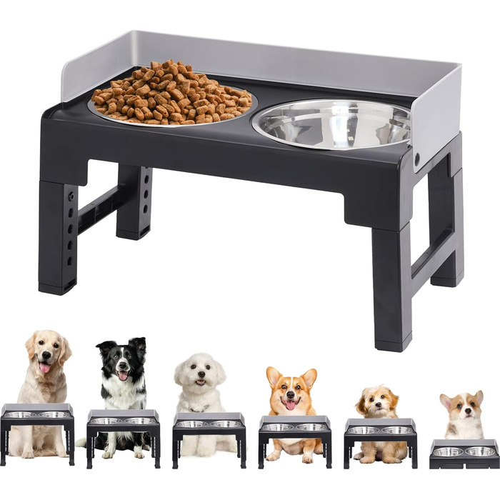 Підвищені годівниці для собак з перегородкою, 2 великі миски, регульована висота, для малих, середніх та великих собак