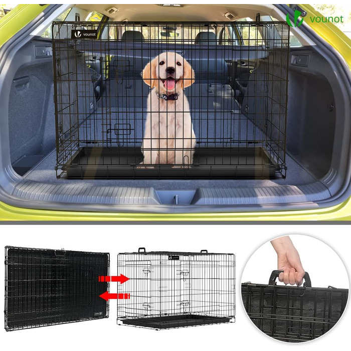 Клітка для собак VOUNOT, розкладний вольєр з кришкою, переноска для собак в авто, чорна XL (107x70x78 см)