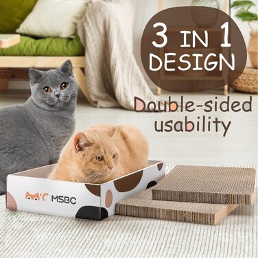 Набір з 3 кігтеточок для котів Happy Hachi з котячою м'ятою, міцний двосторонній когтеточний борд, ліжко, меблі для захисту