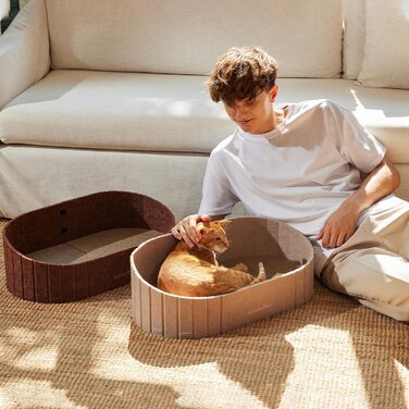 Кразборд для котів FUKUMARU: диван з крафт-паперу, 61 см, з м'яким лежаком, коричневий