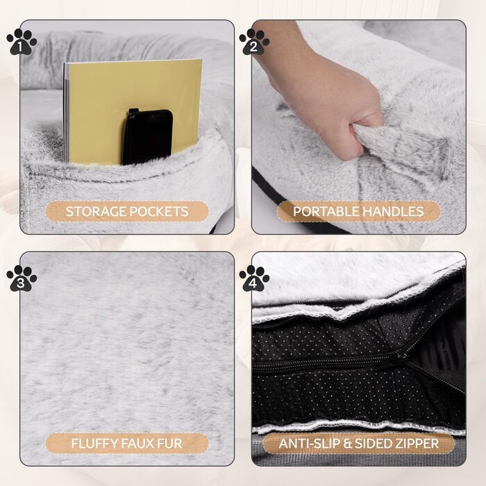 Крісло-мішок NESTROAD для собак та людей, 180x114x35 см, знімний чохол з штучного хутра, ковдра та подушка, сірий колір