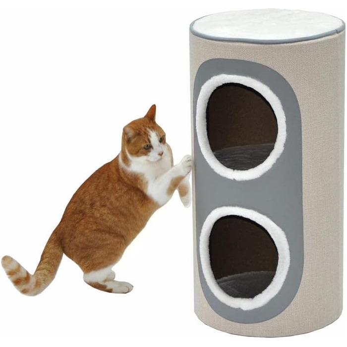 Котячий будиночок-крізьтонна Nanook Nala: стійкий крізьточний комплекс з печерами, 71 см, сизаль, штучна шкіра, бежевий, сірий