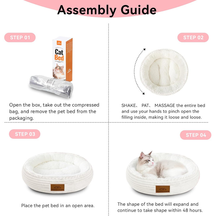 М'яке миється лежанка для котів Zerbuger, кругла, рожева, 50.8 см, для кошенят та маленьких собак