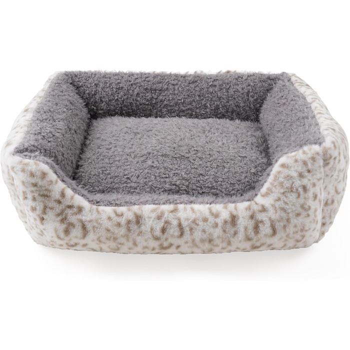 М'яке ліжко для собак Roypet з матрацом, антистресове, для цуценят, собак та котів, прямокутне, сіре, розмір S, з принтом леопарда, миється