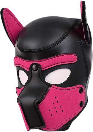 Маска для собак, м'яка латексна маска для домашніх тварин з вухами, маска цуценя, маски для собак, знімний рот, підходить для Хелловіну, святкування, рожевий колір