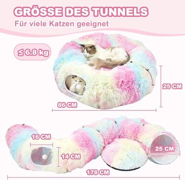 Тунель-ігровий комплекс для котів з лежаком, XXL, з бавовняного плюшу, з іграшками, для котів, кроликів, ховрашків, кольоровий