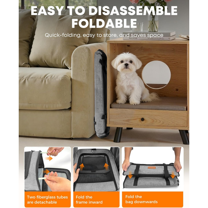 FOXFOCUS Сумка-переноска для собак з м'якими боковинами – 50,8 x 33 x 33 см, безпечний автокрісло, до 6,8 кг, верхній та бічний вхід, велика переноска для тварин з міцним сіткою (сірий)