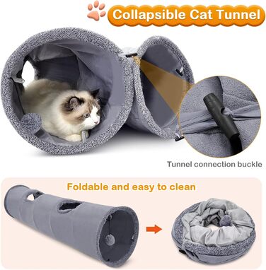 Туннель для котів ALLSOPETS - іграшка-тунель для кошенят, кроликів та інших дрібних тварин. Сірий колір.