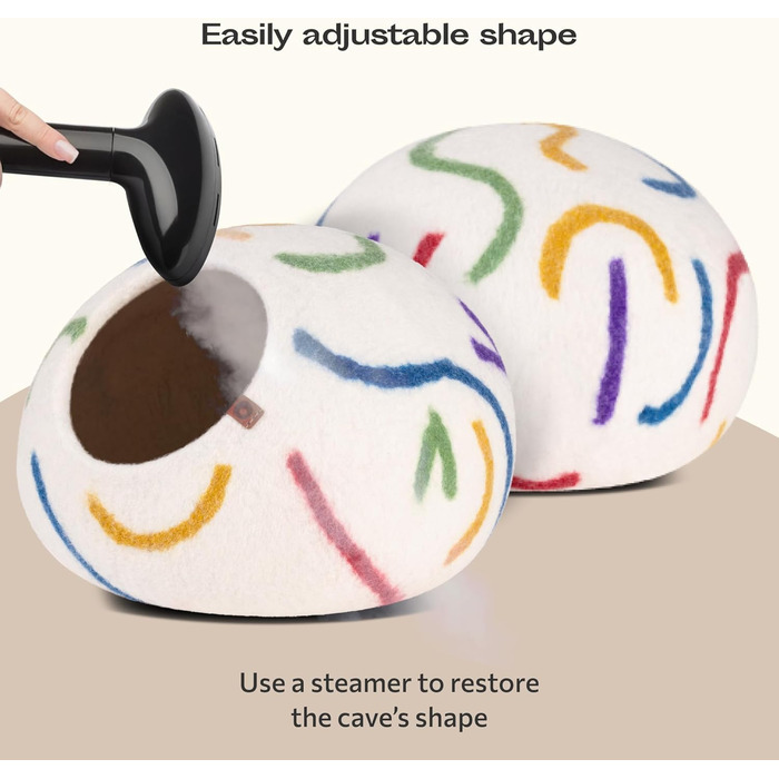 Кішечка ліжко для котів з 100% еринової вовни – ручне валяння, екологічне ліжко для котів та кошенят – м'яке спальне місце, тепле взимку та прохолодне влітку, стильний дизайн (Райдуга, M)