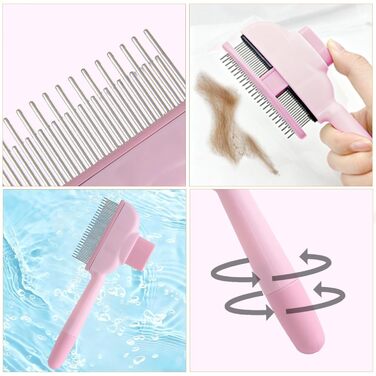 Набір з 3 шт. щіток для собак та котів: рукавичка для видалення шерсті, гребінець для підшерстя. Підходить для довгошерстих та короткошерстих тварин. Рожевий колір