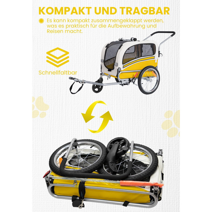 Причіп для собак SEPNINE® 2-в-1 для велосипеда та джоггінгу, до 30 кг (жовтий)