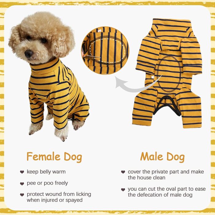 Піжама для собак після операції Kuoser, захисний боді для собак після кастрації, XL, жовтий