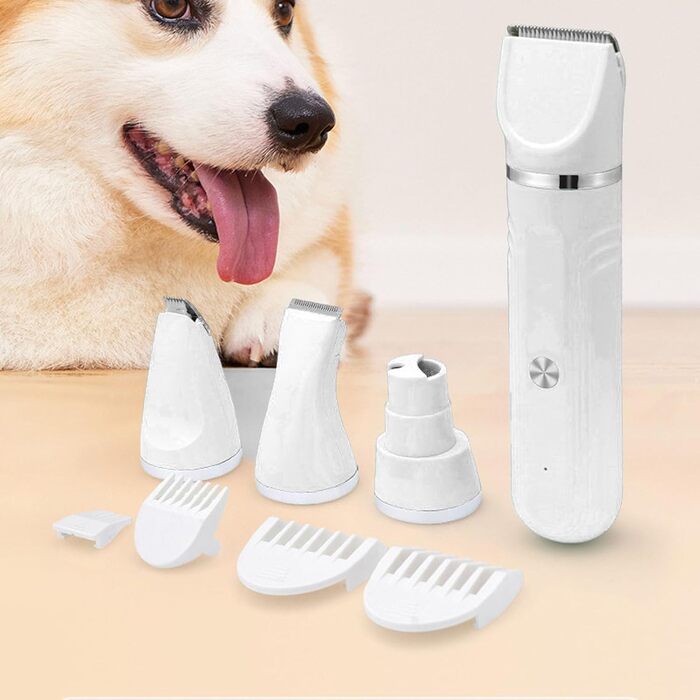 Машинка для грумінгу Haofy 4-в-1 для собак та котів, USB, тиха, бездротова, 60-90 хв, для дому та подорожей (біла)