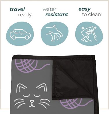 Килимок для тварин на вулицю та в будинок, 127 x 152,4 см, зручний, водонепроникний, для пікніків та подорожей, складаний, сірий, орхідея