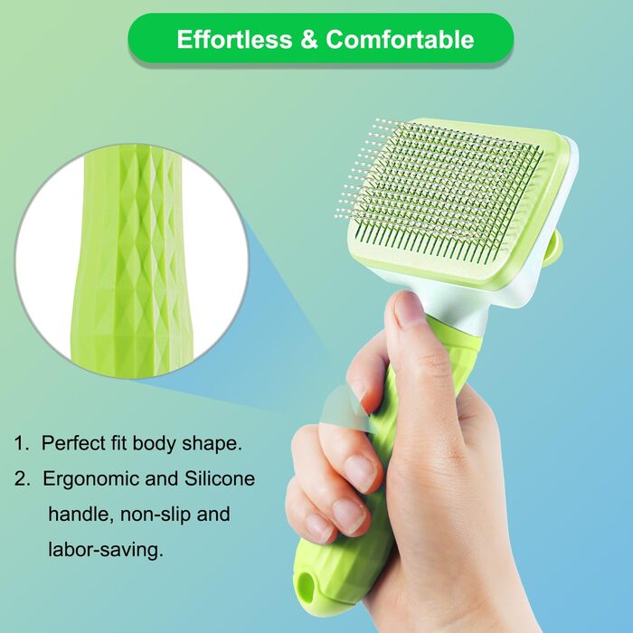 Щітка для собак та котів ACE2ACE, для довгої та короткої шерсті, біло-блакитна (зелена), видаляє шерсть одним натисканням