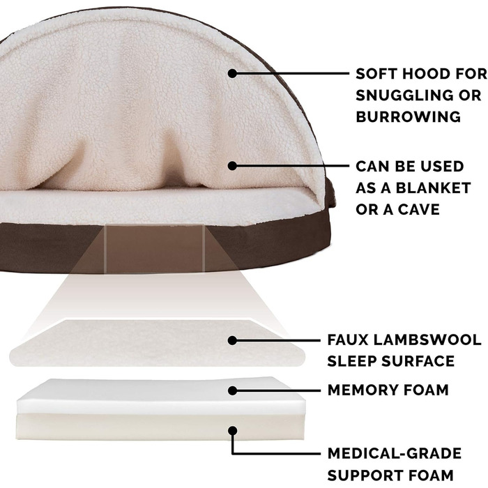 Кругле собаче ліжко Furhaven з memory foam, 89 см, для великих та середніх собак, знімний, пральний чохол, Sherpa & Suede Snuggery, Espresso