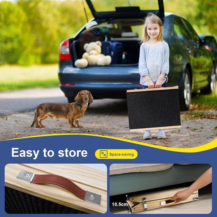 Дерев'яна рамка для домашніх тварин, регульована | Складана сходинка для собак з антиковзким килимком | 4 висоти | портативна та легка для маленьких та середніх тварин | ідеально підходить для ліжок, диванів та автомобілів