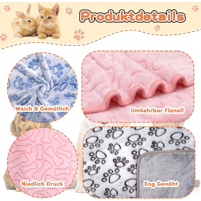 М'яка ковдра для собак та котів, 200x150 см (3 шт. в наборі): сірий, блакитний, рожевий