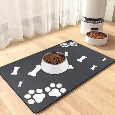 Підкладка під миску для собак та котів, чорна, 40x60 см: нековзна, швидковисихаюча, легко миється