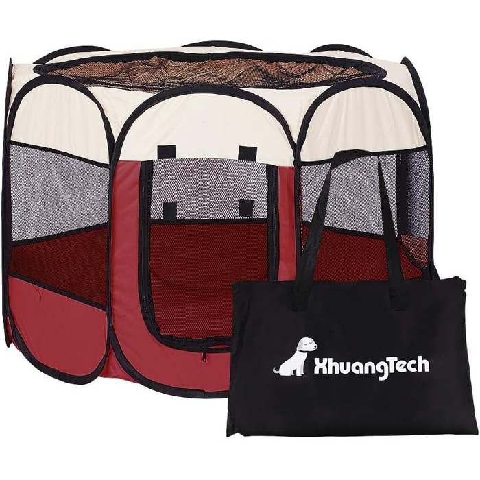 Килимок для собак та котів, портативний, складаний, 31 x 23 см, бежевий та червоний