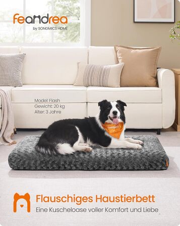 Ліжко для собак Feandrea XL, м'яке килим-матрас для великих собак, 110 x 73 см, сірий, PGW293GN01