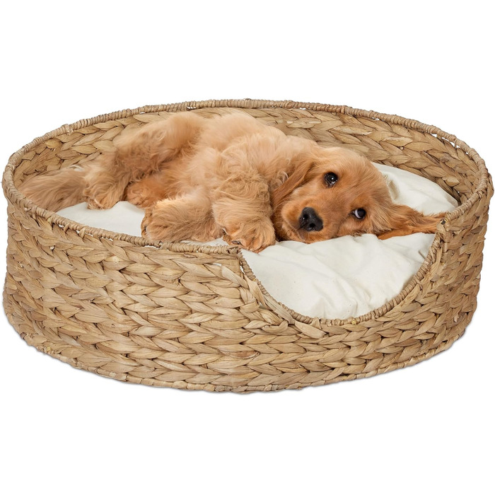 Кругле ліжко для собак та котів Relaxdays, 15 x 49 см, з мореної трави, натуральний колір/кремовий
