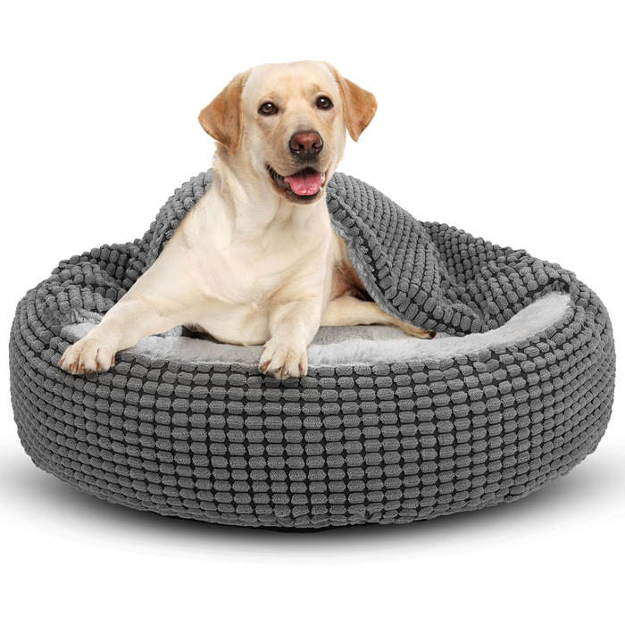 Кругле ліжко для собак та котів JOEJOY, середнього розміру, з ковдрою, 66x66x15 см (Сірий)