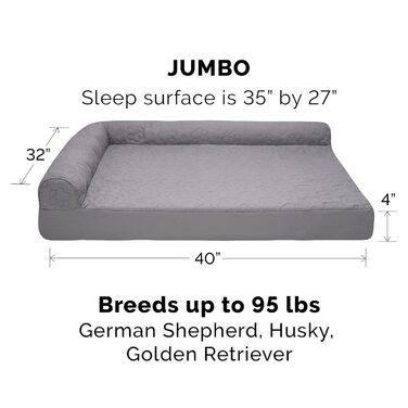 Крісло-лежанка для собак Furhaven Pinsonic, з охолоджуючим гелевим шаром, стегане, L-подібне, знімний, пральний чохол, Титан, Jumbo, XL, 102 x 81 x 20 см