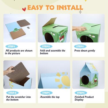 Nobleza Будинок для котів з картону з когтеточками та котячою м'ятою, простий у збиранні, когтеточки для котів, печеринка для котів, для закритих приміщень (2 шт.)
