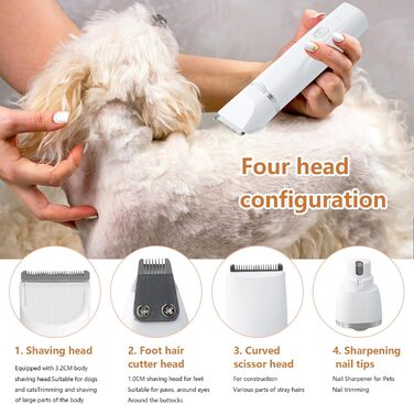 Набір для стрижки кігтів котів та собак Focenat 4 в 1: тихий триммер, електрична машинка для грумінгу тіла, очей та вух