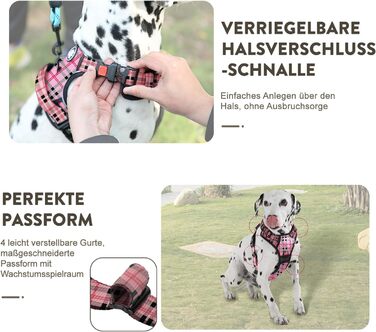 Шлейка для собак середнього розміру FURRYFECTION, анти-виривання, зручна, регульована, з шнуром (Plaid Rosa, M)