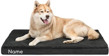 Ортопедичне ліжко для собак Lionto, 112x81x8 см, міцне, з м'яким плюшем, знімний та пральний чохол, водовідштовхувальне, для собак та котів, з нанесенням імені